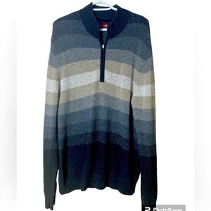 IZOD Men’s 1/4 Zip Striped Pullover Cotton Sweater Size XL Gray Cozy Casual